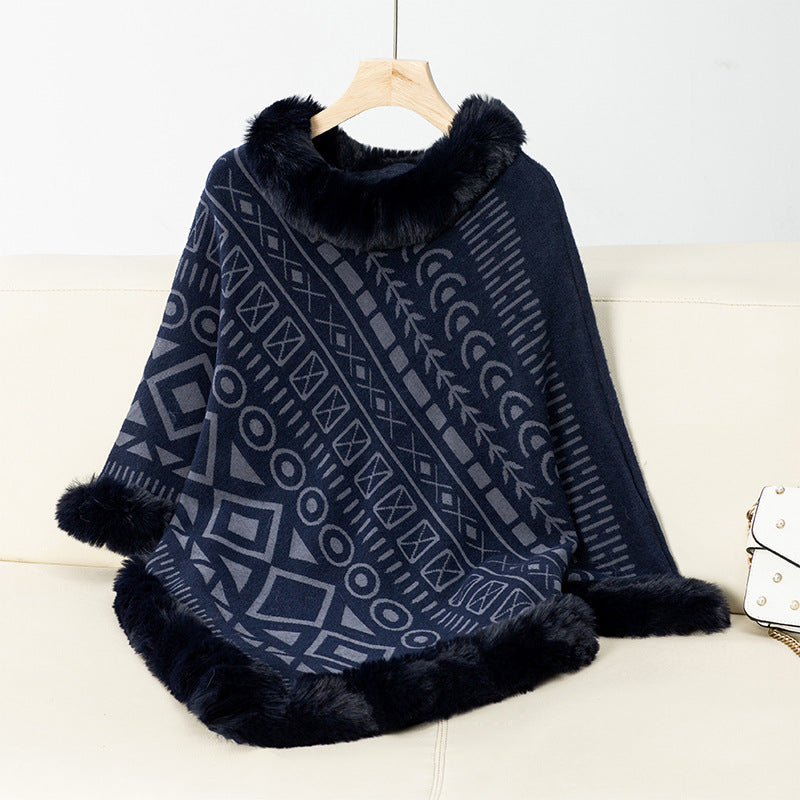 Damen poncho à la mode avec col décoratif en fausse fourrure Berg-Feldt