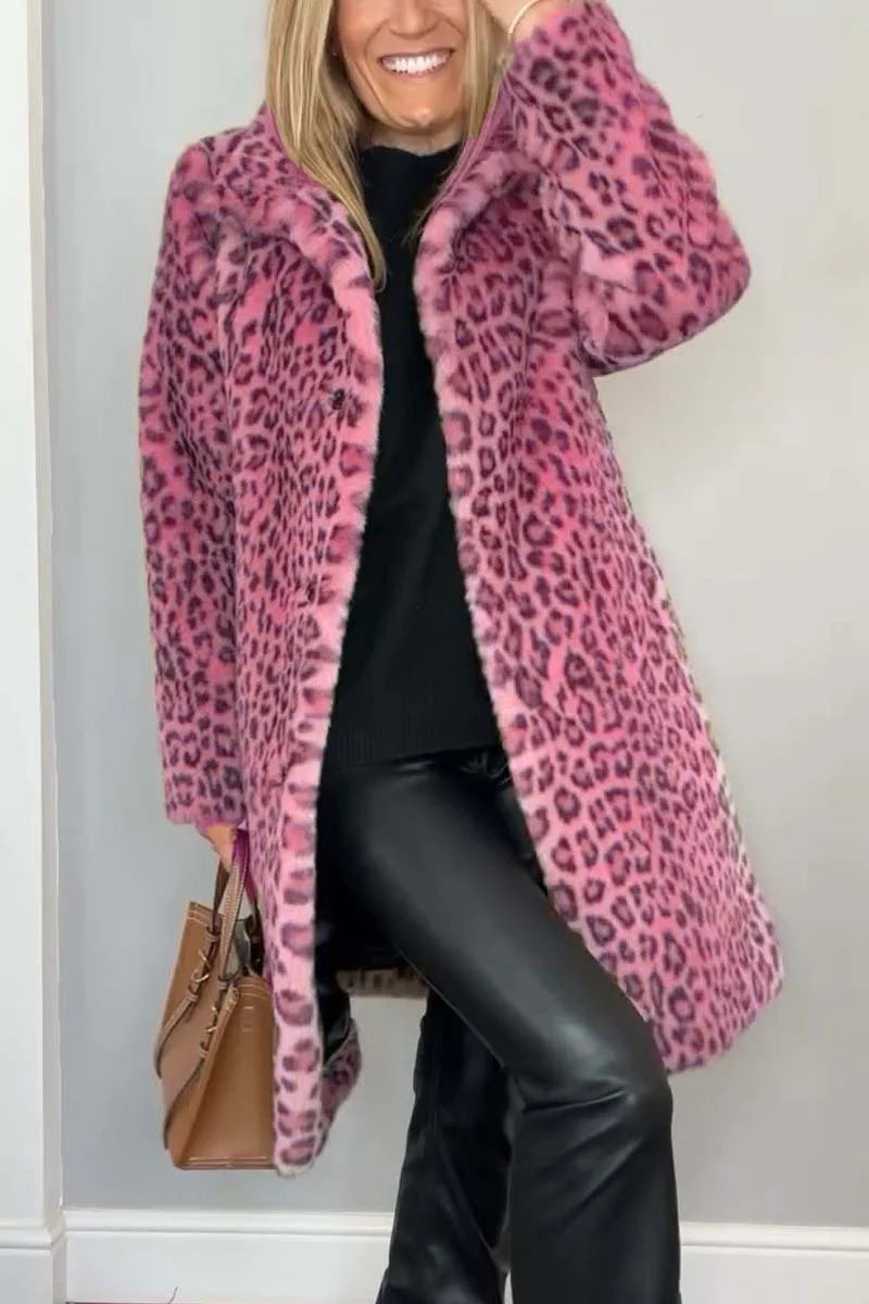 Berg-Feldt | Mantel - Kunstpelz - Oversized Fit - Reverskragen - Leopardenprint