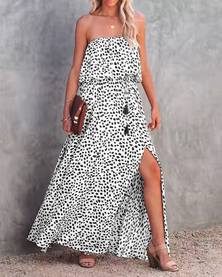 Maxikleid für Damen, trägerlos, mit Seitenschlitz und Rüschen am Saum von berg-feldt