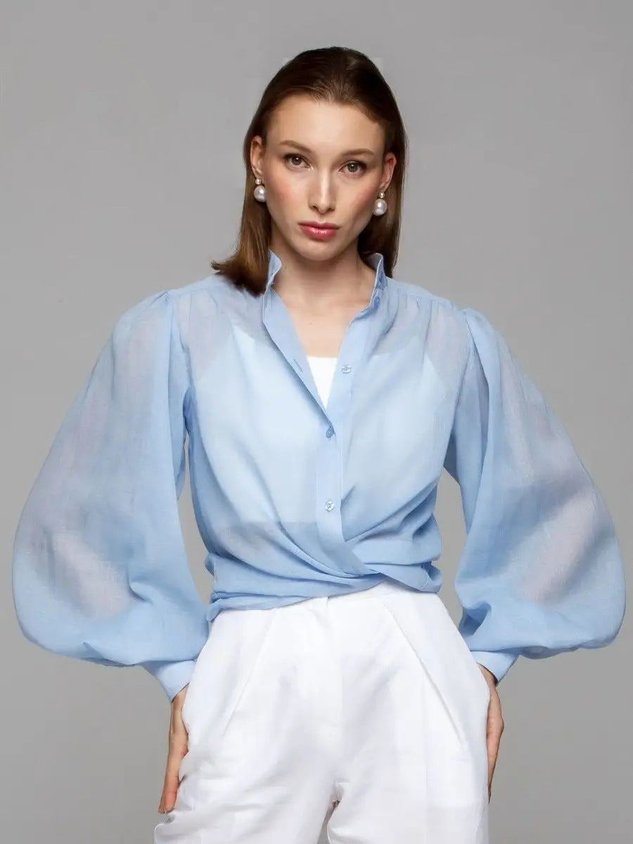 Elegante Damenbluse mit Puffärmeln und transparenten Stoff von berg-feldt
