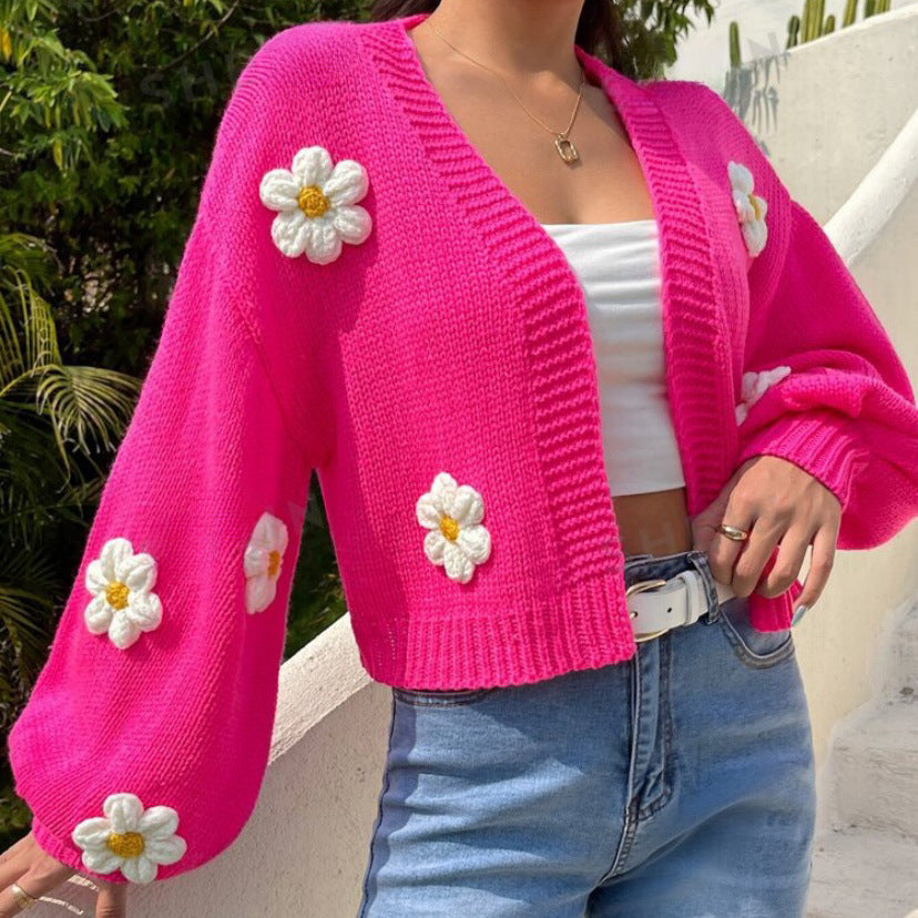 Damen Strickjacke mit floralen Applikationen und lockerer Passform Berg-Feldt