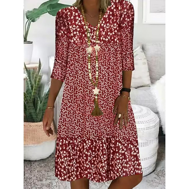 Robe midi élégante Fudus à manches 3/4 et encolure en V