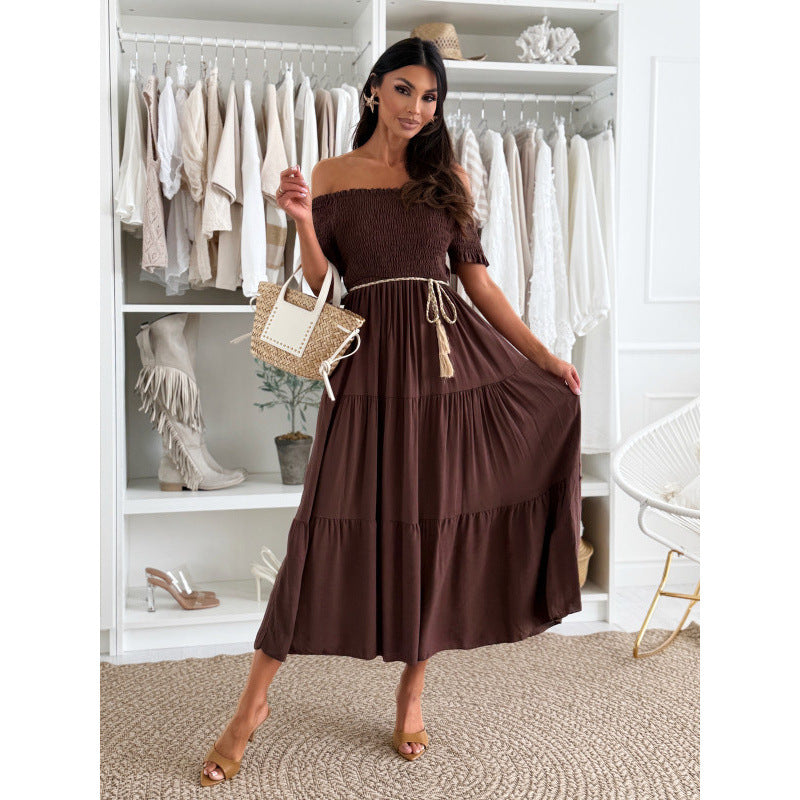 Robe longue pour femme avec bustier froncé et épaules dénudées de berg-feldt