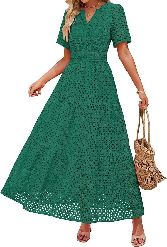 Leichtes Maxikleid für Damen mit Lochmuster und V-Ausschnitt von berg-feldt