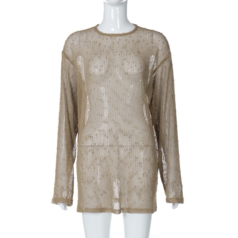 T-shirt décontracté à manches longues pour femme avec motif structuré transparent de berg-feldt