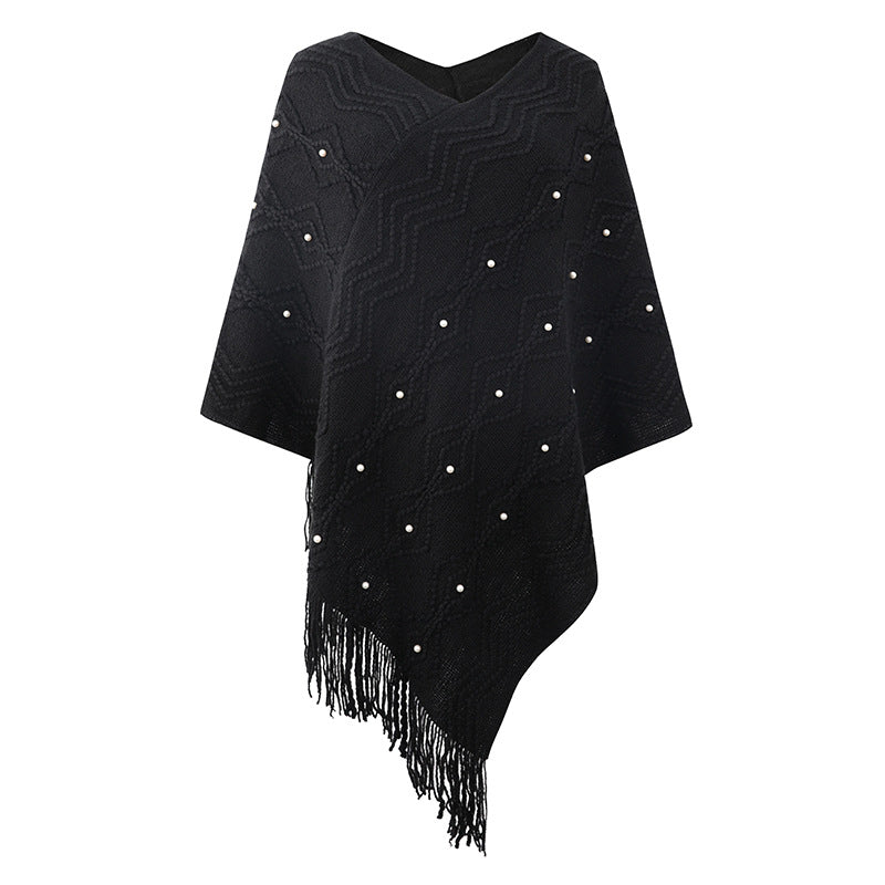 Poncho élégant pour femme avec motif texturé saisissant et franges décoratives Berg-Feldt