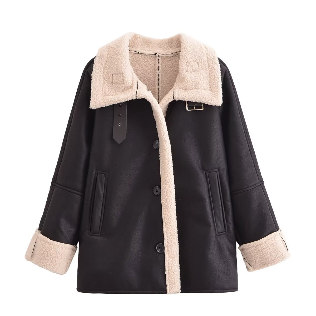 Veste de motard femme tendance en fausse fourrure style peau lainée Berg-feldt