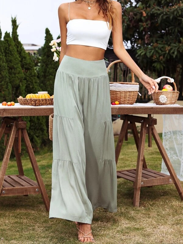 Sommerhose für Damen, weit geschnitten, hoher Bund, Volants, berg-feldt