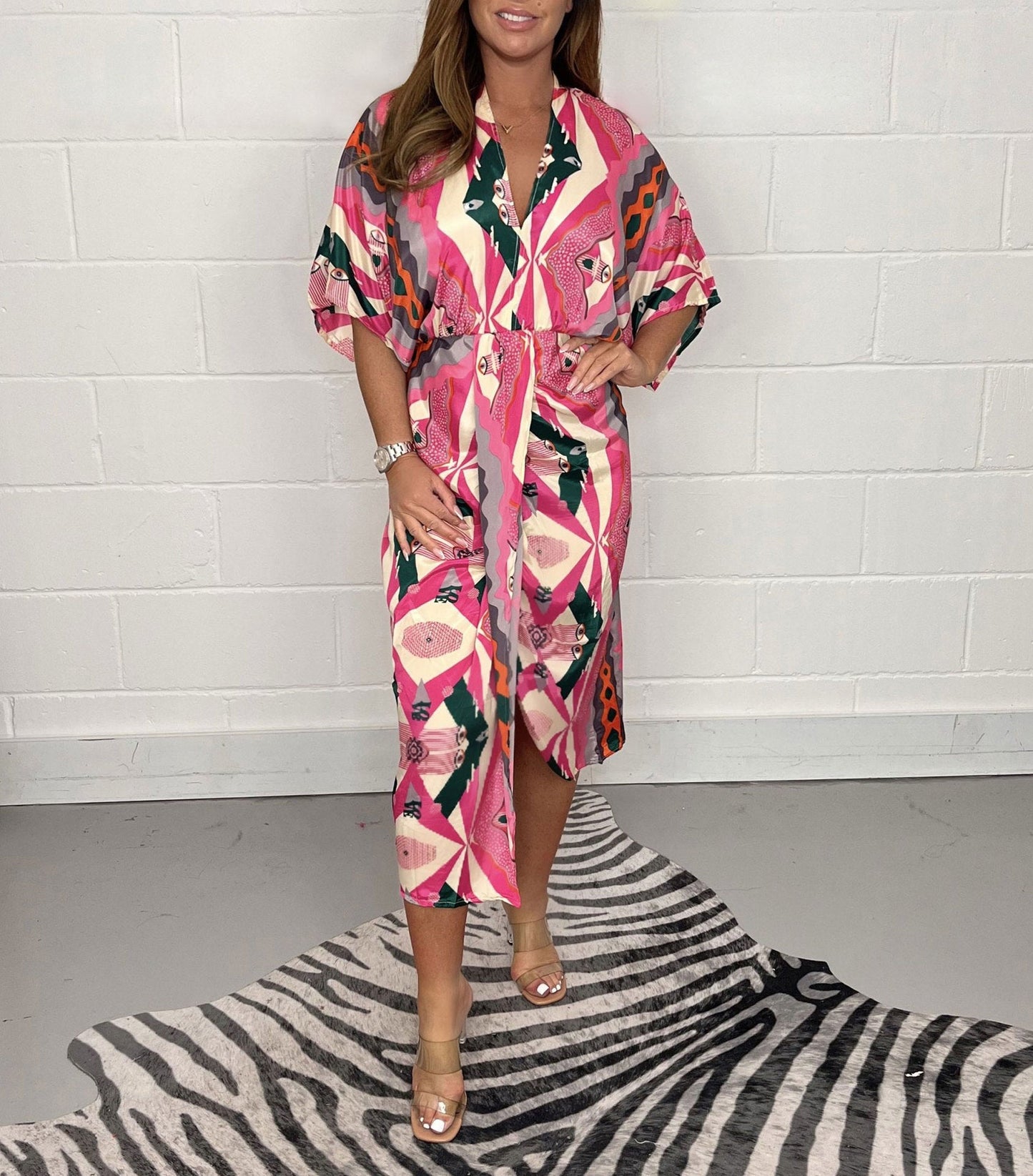 Robe caftan femme berg-feldt à motif graphique et taille élastique