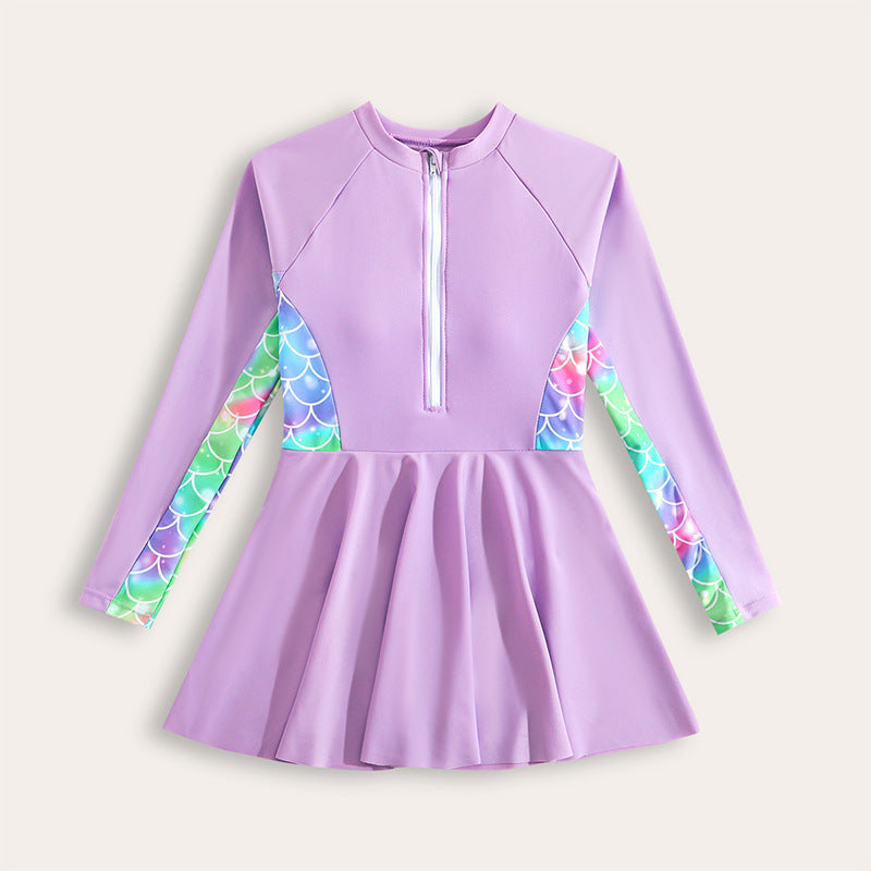 Badekleid für Damen, langärmelig, mit Reißverschluss und bunten Meerjungfrau-Details von berg-feldt