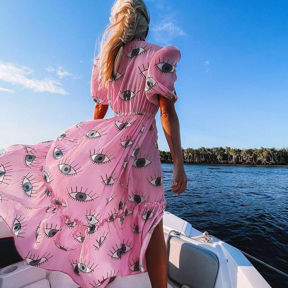 Robe longue fluide à imprimé œil pour femme de berg-feldt
