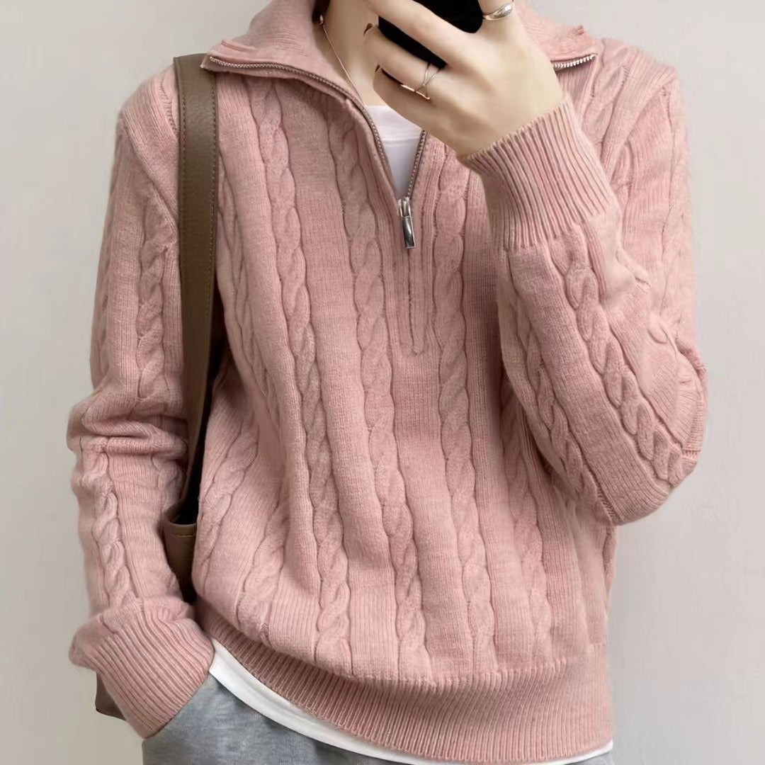 Pull tricoté douillet pour femme avec col montant et fermeture éclair Berg-Feldt