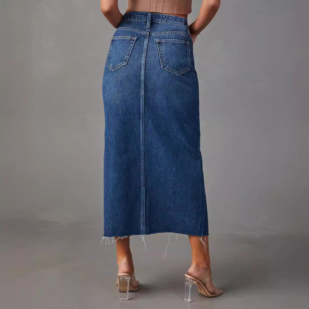 Jupe midi en jean Berg-Feldt pour femme avec fente haute