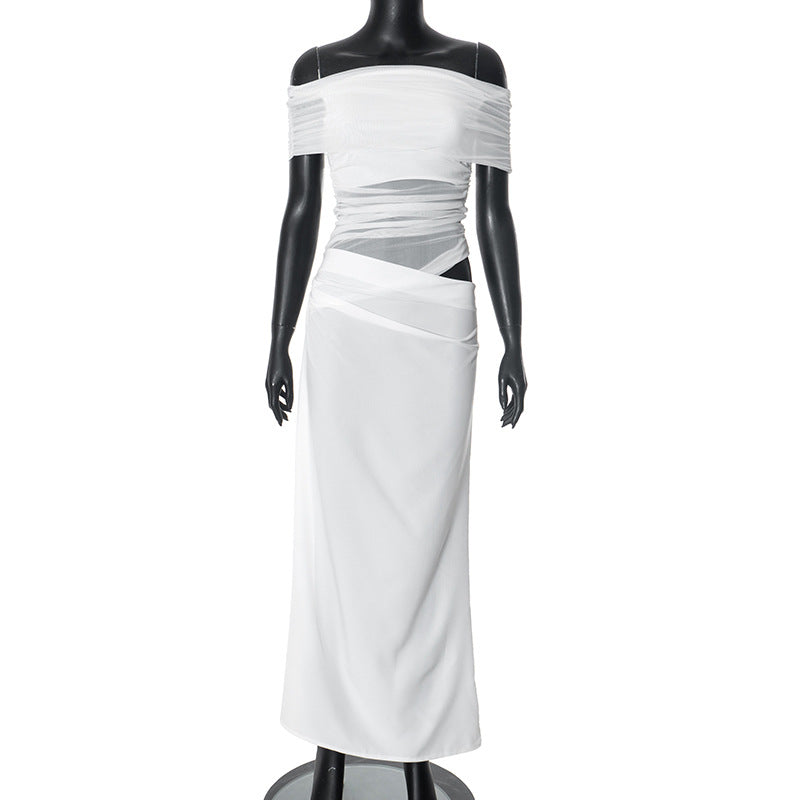 Robe longue à épaules dénudées et volants Berg-Feldt pour femme