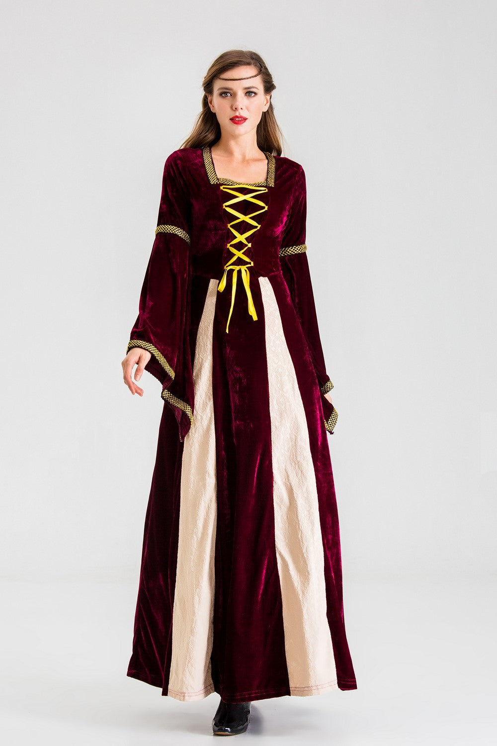 Robe de conte de fées historique pour femme avec manches longues et laçage décoratif Heidi