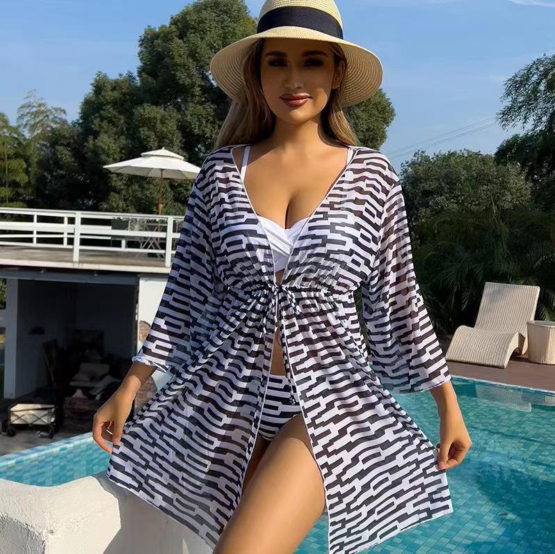 Kimono de plage pour femme, transparent, avec ceinture chic et motif tendance de berg-feldt