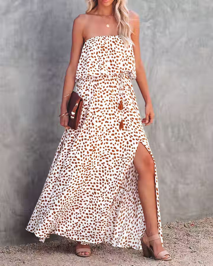 Maxikleid für Damen, trägerlos, mit Seitenschlitz und Rüschen am Saum von berg-feldt