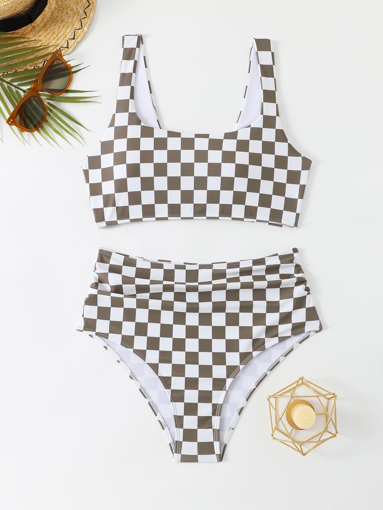 Ensemble de bikini taille haute à carreaux pour femmes de berg-feldt