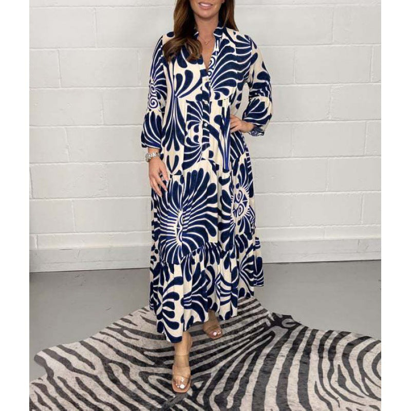 Robe longue bohème pour femme avec ourlet à volants et manches longues