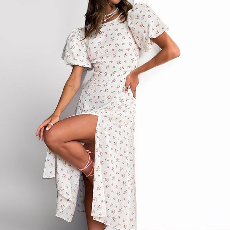 Robe longue Berg-Feldt pour femme avec manches bouffantes et fente latérale
