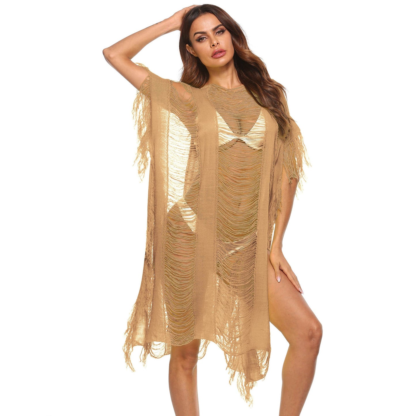 Women's lightweight beach kaftan with fringe by berg-feldt