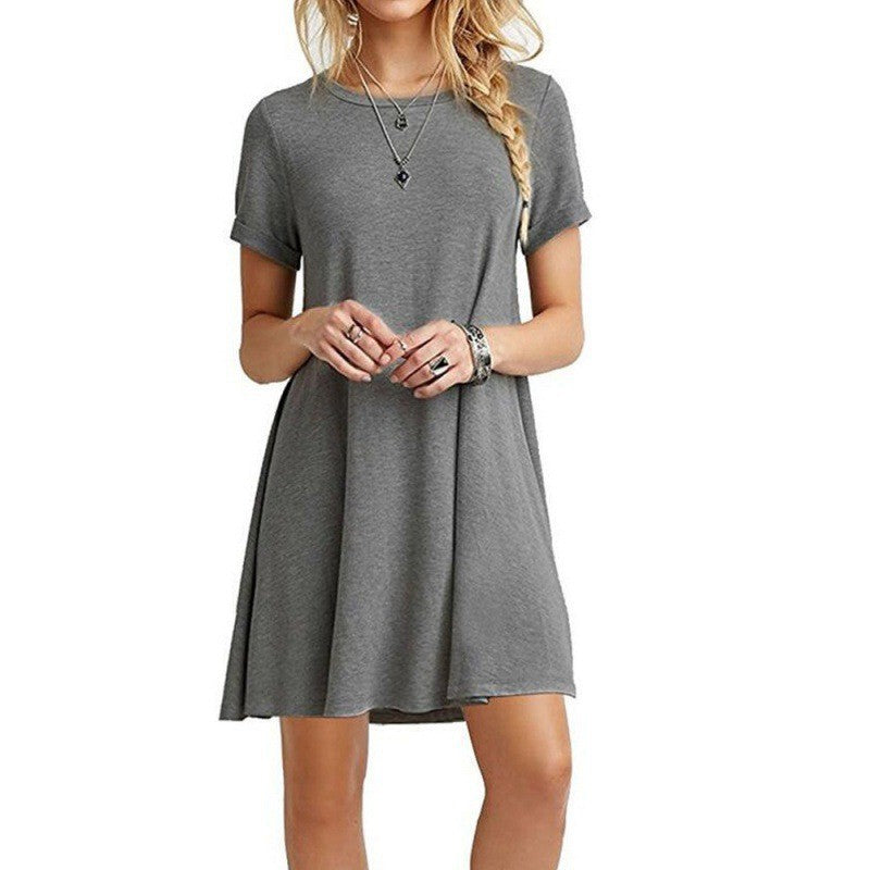 Robe décontractée ample à col rond et manches courtes, motif Montagne et champ