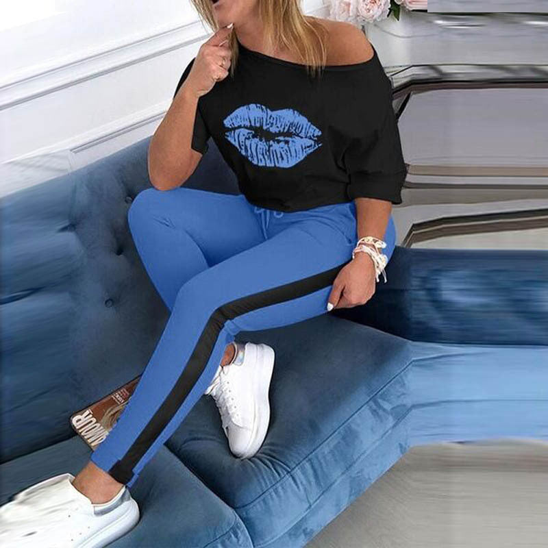 Ensemble haut et pantalon décontracté pour femme Berg-Feldt avec imprimé graphique lèvres