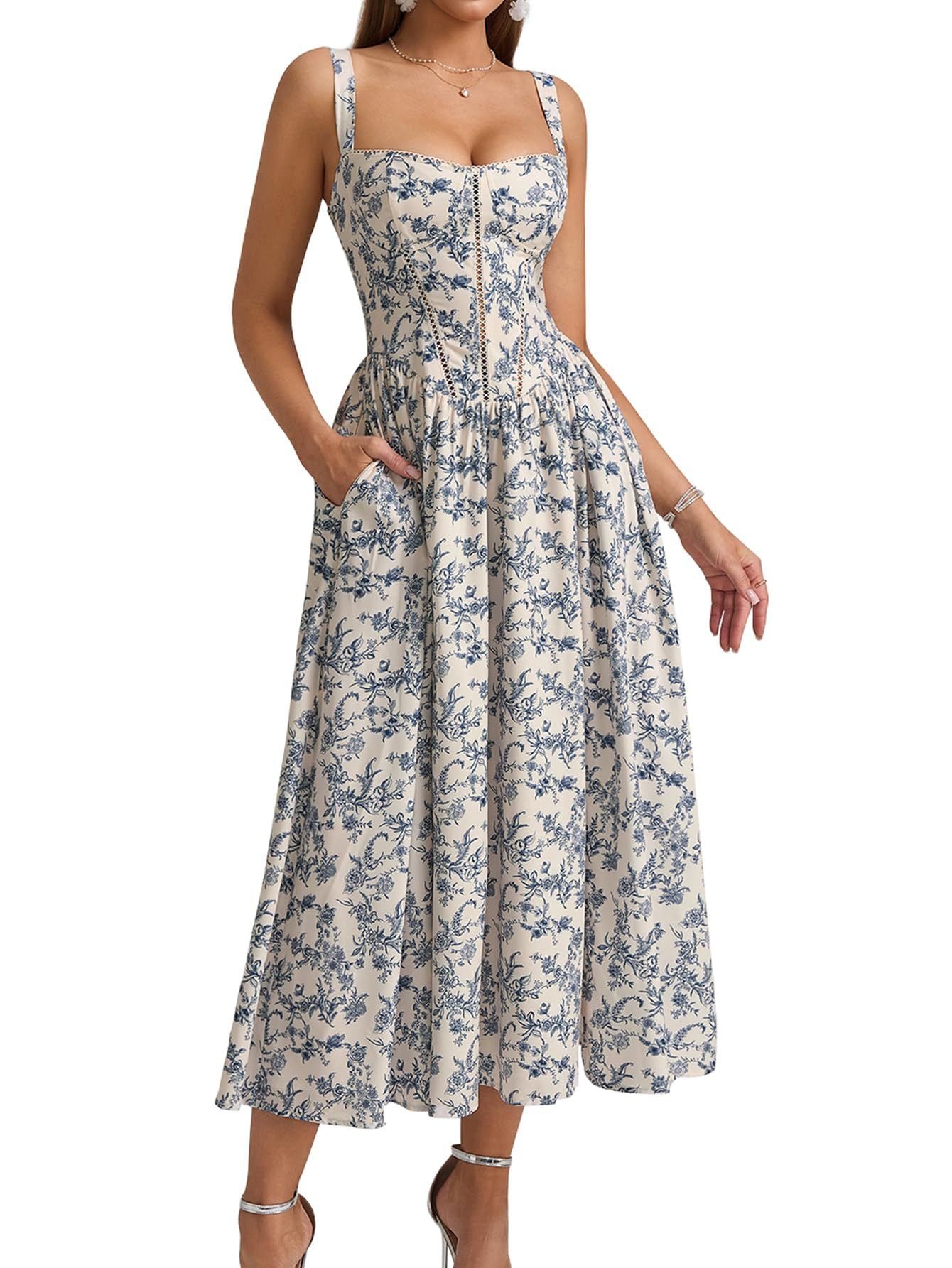 Berg-Feldt Robe Midi Femme avec Bustier Doublé et Poches