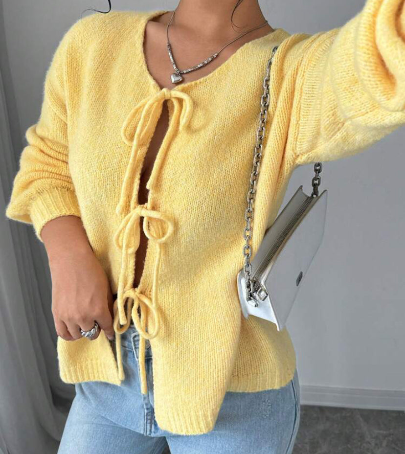 Damen Oversized Strickpullover mit dekorativem Schnürdetail Berg-Feldt