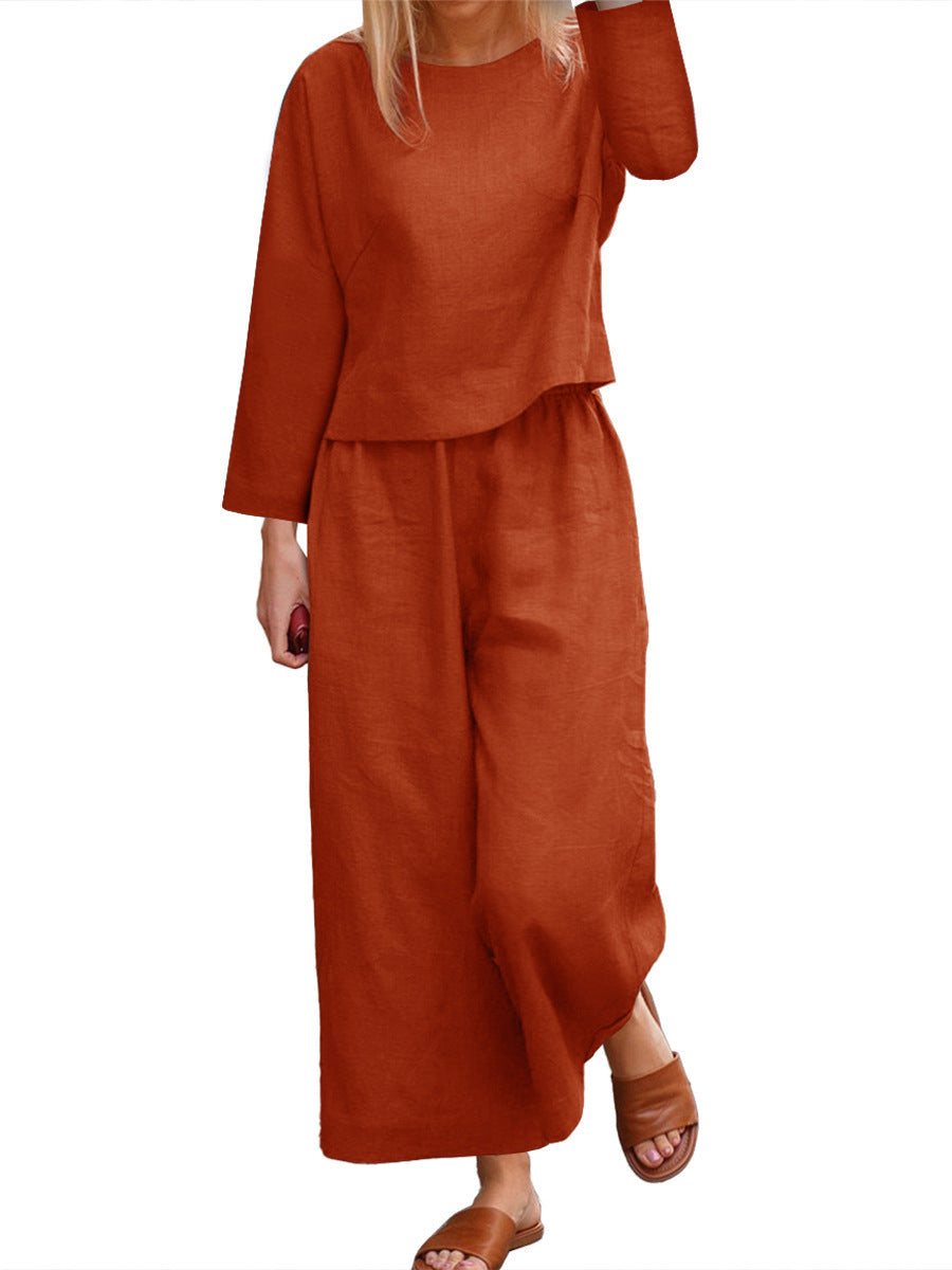 Ensemble décontracté en lin pour femme, manches longues et pantalon large Berg-Feldt
