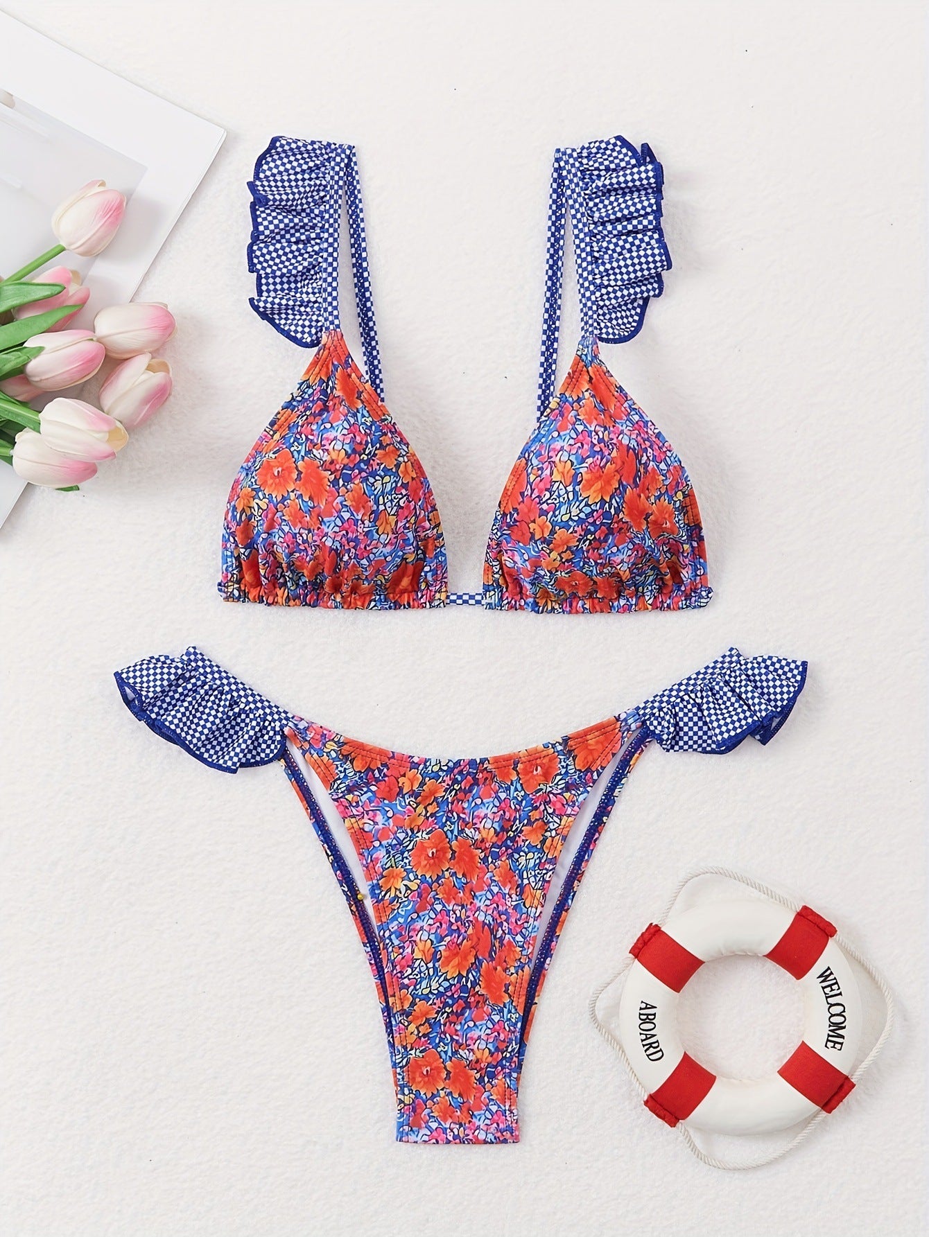 Ensemble de bikini pour femme : soutien-gorge triangle à volants fleuris et bretelles réglables par berg-feldt