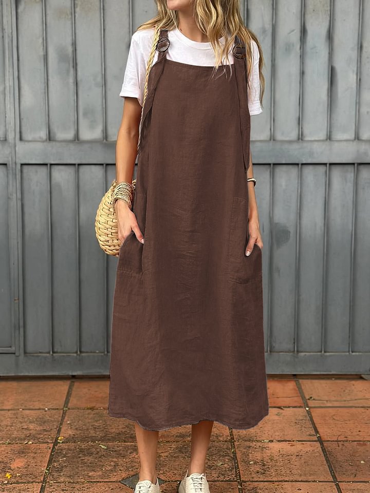 Robe longue décontractée en lin à bretelles avec poches pratiques pour femme Berg-Feldt