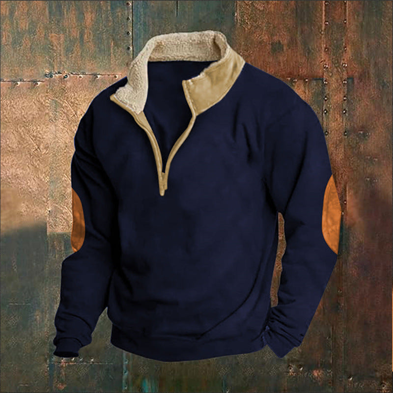 Herren Fleece-Pullover mit hohem Kragen und robusten applikationen Berg-Feldt