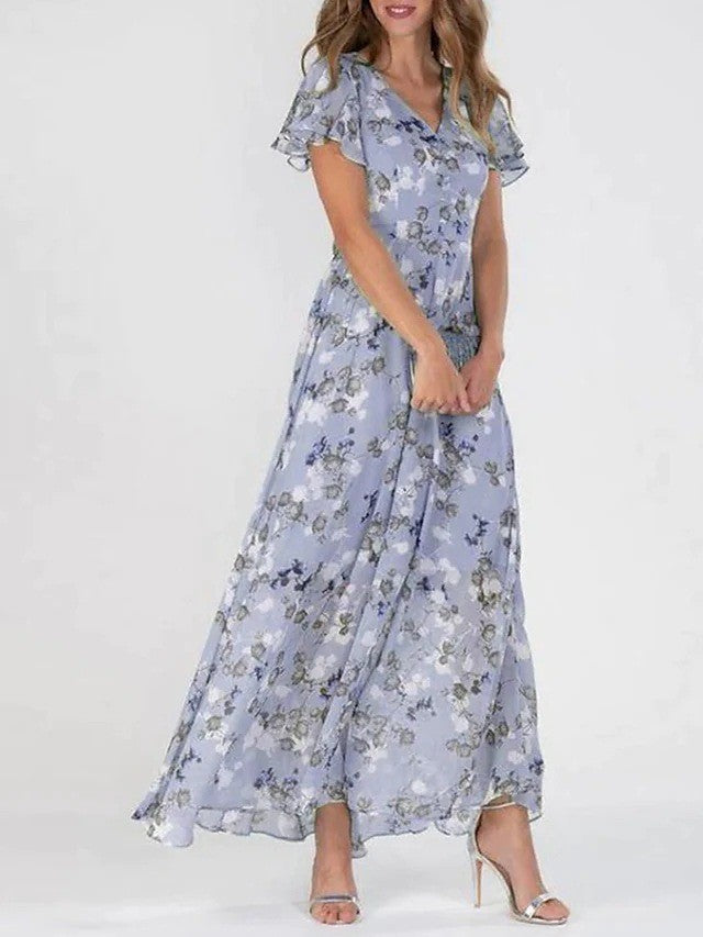 Robe longue élégante pour femme avec manches transparentes et imprimé floral de berg-feldt