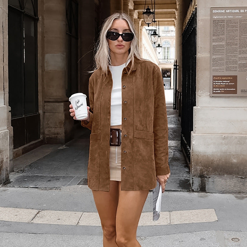 Damenveste tendance en daim avec fermeture à bouton-pression et poches pratiques Berg-Feldt