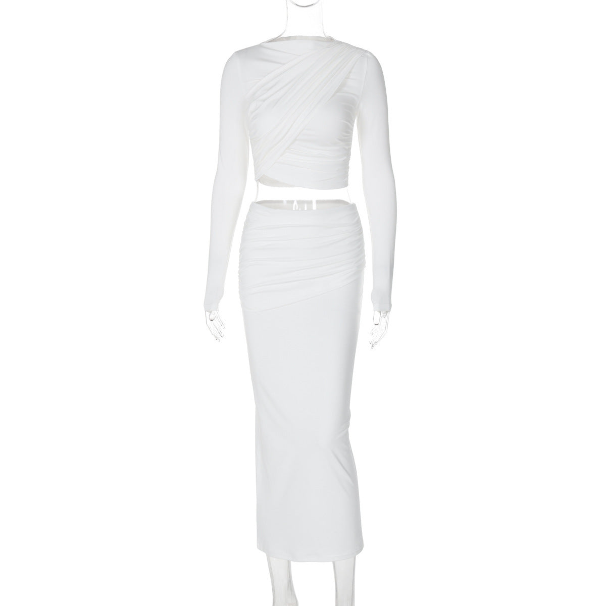 Elegant cropped top and long skirt set for women with sophisticated ruching by berg-feldt