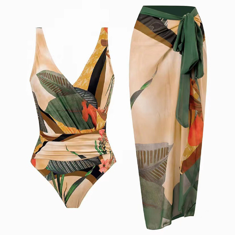 Maillot de bain femme élégant à échancrure haute avec jupe paréo par berg-feldt
