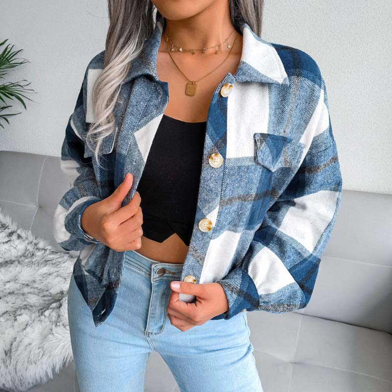 Berg-Feldt | Karierter Kurze Jacke mit Brusttaschen Polyester Karriert, Modern