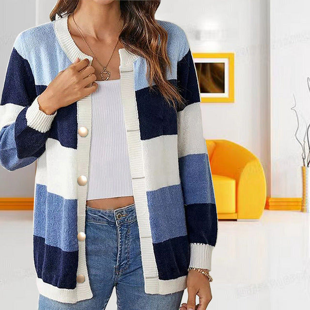 Berg-Feldt | Pastellfarbener Gestreifter Cardigan Polyester Stilvoll, Farblich