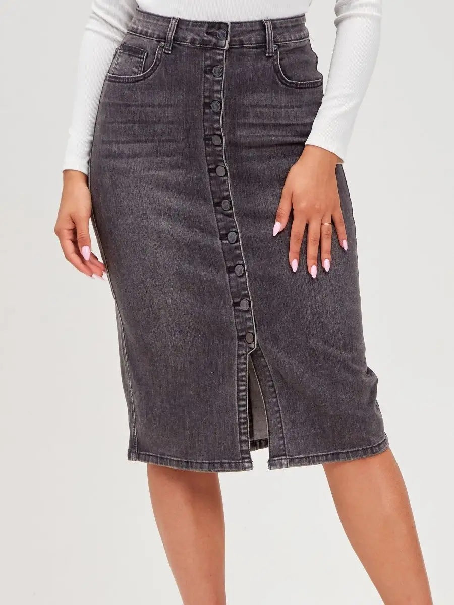 Midirock für Damen mit Knöpfen und Seitenschlitz von berg-feldt