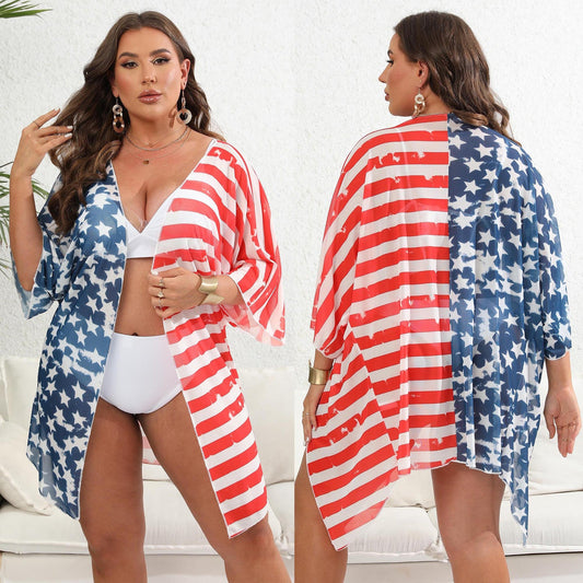 Women's Patriotic Festival Kimono Wrap by berg-feldt
 - berg-feldt