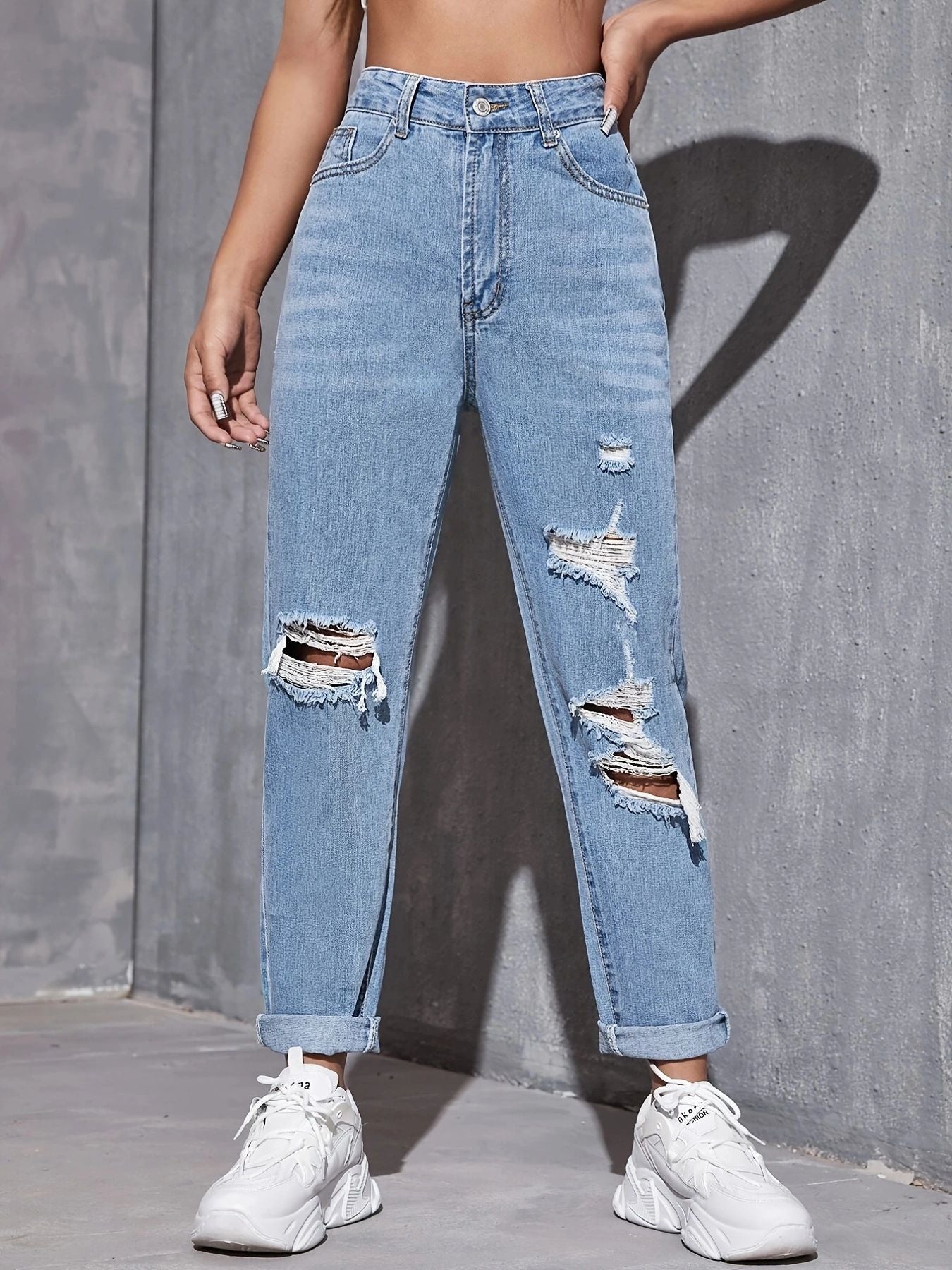 Jean boyfriend femme destroyed, taille haute, coupe décontractée de berg-feldt