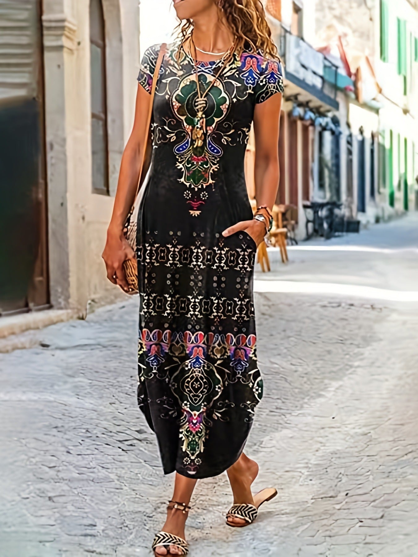 Robe longue pour femme Berg-Feldt avec motif mosaïque exceptionnel et poches