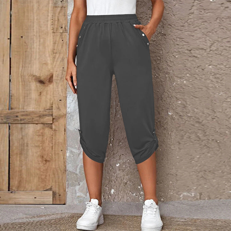 Berg-Feldt Jupe-Culotte Femme : Pantalon confortable avec boutons latéraux et taille élastiquée