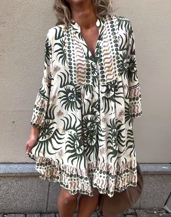 Robe chemise pour femme à imprimé floral mélangé et ourlet à volants de berg-feldt