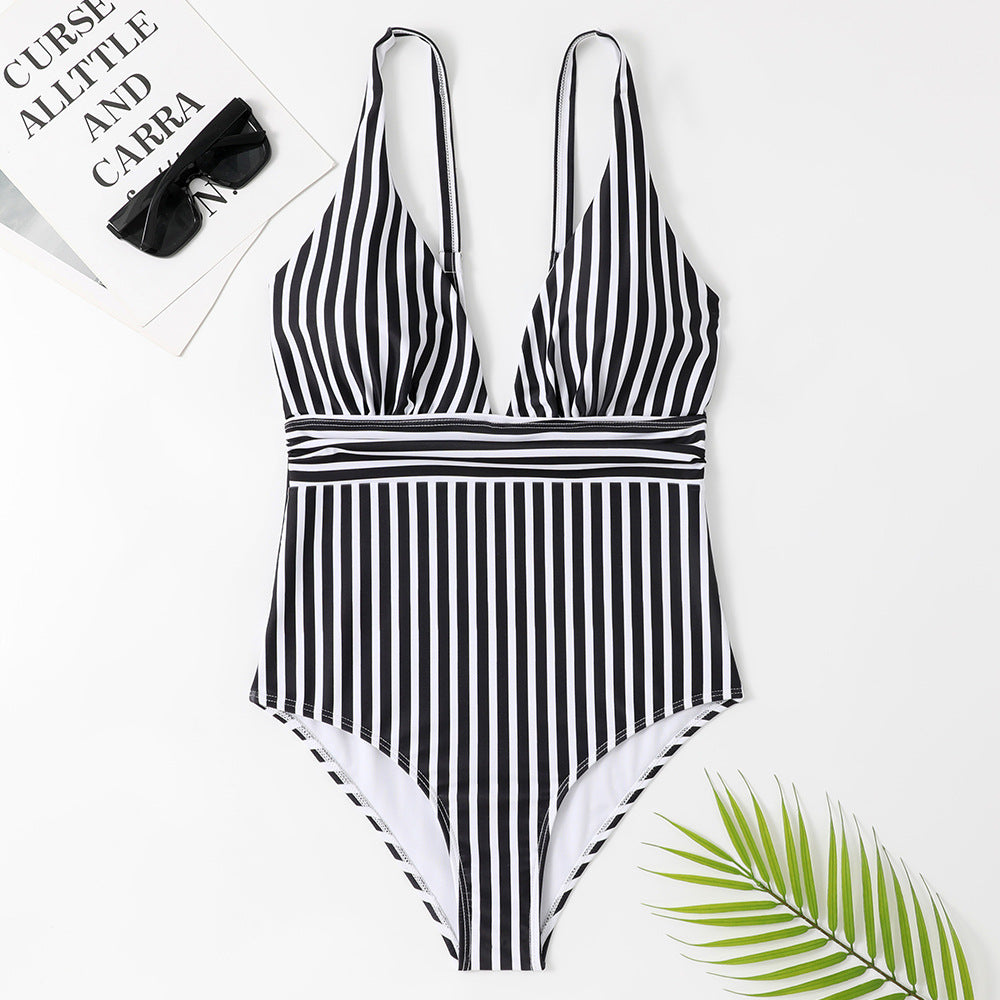 Maillot de bain femme Berg-Feldt, rayé, décolleté plongeant