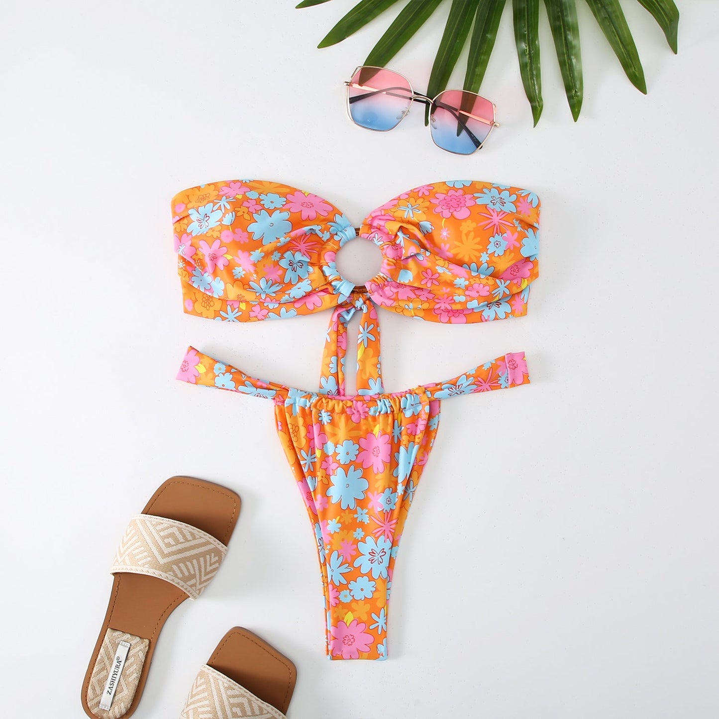 Berg-Feldt Ensemble de bikini bandeau à carreaux pour femme