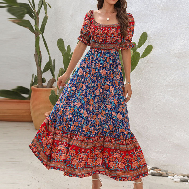 Robe longue fleurie à manches bouffantes pour femme par berg-feldt