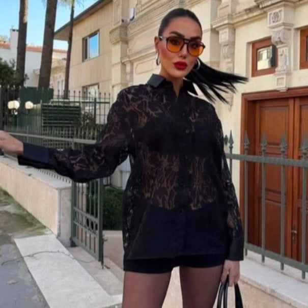 Chemisier femme Berg-Feldt : Transparent, floral, patte de boutonnage