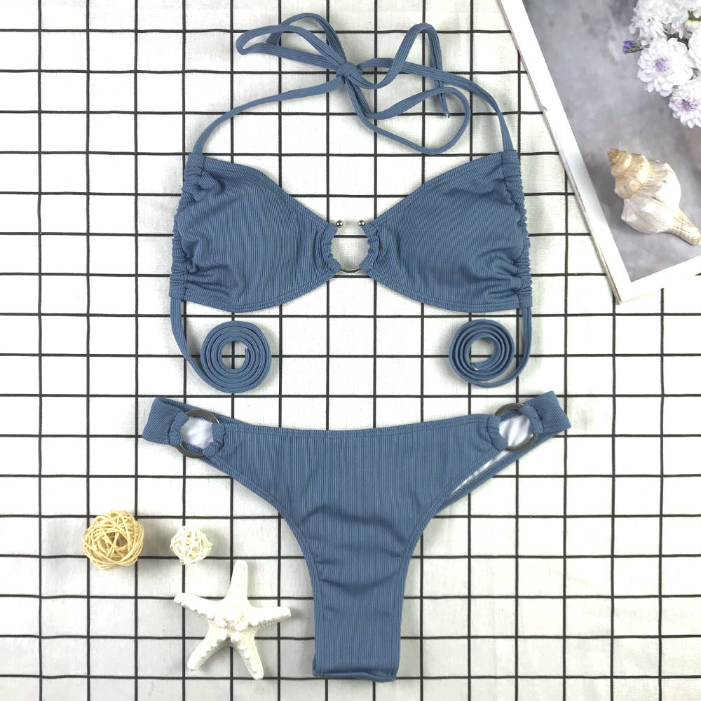 Haut de bikini triangle Berg-Feldt pour femme avec anneaux décoratifs et laçage